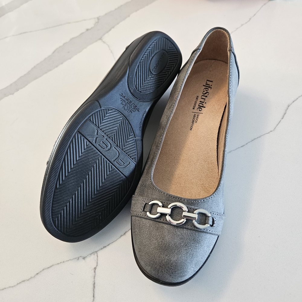 Life Stride Gray Chain Detail Flats - Picture 2 of 6